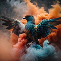 Fototapeta premium Illustration of the abstract bird with color paintgenerative ai 