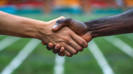 Handshake Between Athletes, Sportsmanship, Collaboration and mutual respect in track events