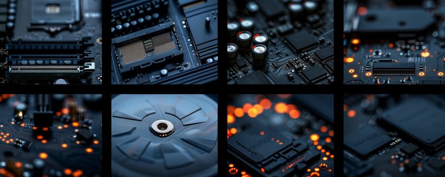 Detailed shots revealing the inner components and connections of a computer motherboard