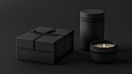 Elegant Black Candle Mockup Set with Gift Box for Spa and Relaxation