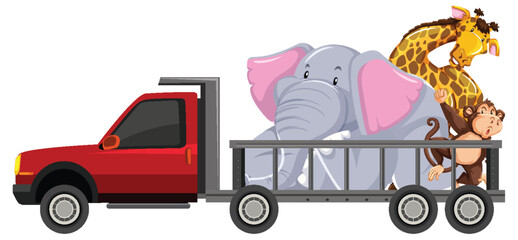 Naklejka premium Colorful vector of diverse animals in a vehicle