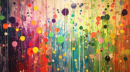 Vibrant display of dynamic paint splatters, adding movement and vibrancy to the backdrop