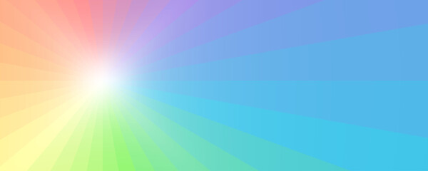 虹色のグラデーションが放射線状に広がるバナー、ヘッダーデザイン
