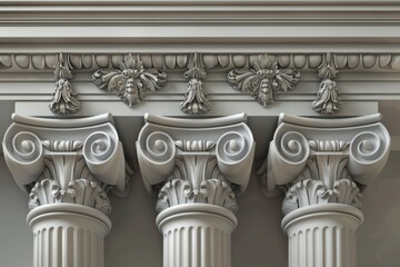 Obraz premium Expansive chamber with three classical white pillars, adding an aura of sophistication to the grand space. Architectural elegance concept