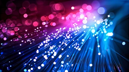 Fototapeta premium Creative abstract tech business composition with bright shades of blue, pink and glitter on a dark background. Business abstract background for computer technology. 