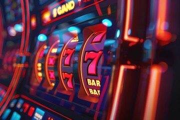 Image of a slot machine display in a casino, concept of gambling, gambling addiction, online casino game
