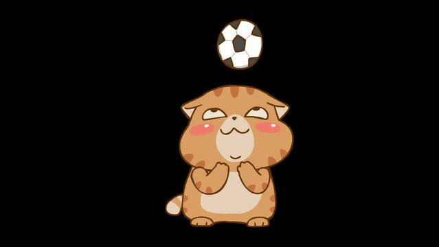 Cute Animated Fat Cat Kicking Ball - Transparent Background