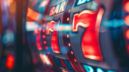 Image of a slot machine display in a casino, concept of gambling, gambling addiction, online casino game
