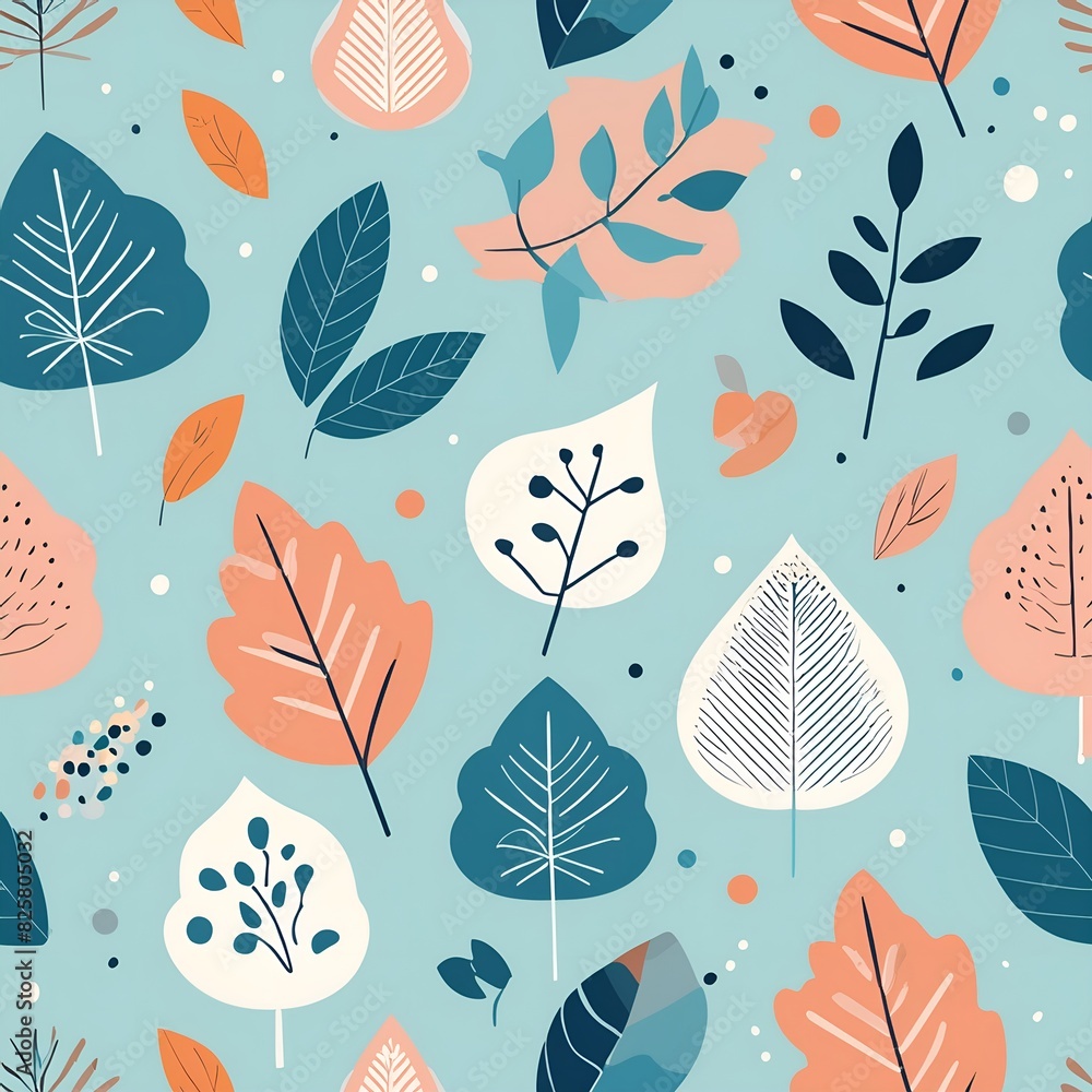 Poster seamless pattern with leaves and botanical on green background