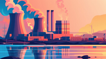 Modern Nuclear Power Station Illustration