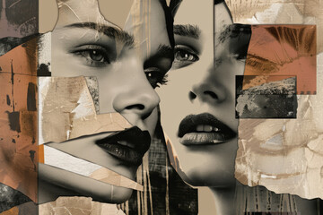 Abstract Collage of Woman's Faces with Vintage Textures and Earth Tones