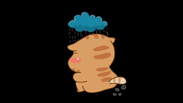 Animated Chubby Cat Feeling Sad and Farting Loudly - Transparent Background