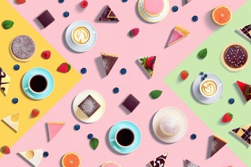 A variety of desserts such as cakes, pastries, and cookies arranged on a table, creating a tempting display