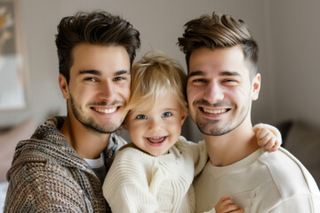 Fototapeta premium Portrait of a young gay couple with kid