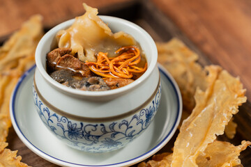 Cordyceps Flower with Stewed Silkie Chicken and Fish Maw