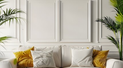 Two white frames set against the background in an interior mockup