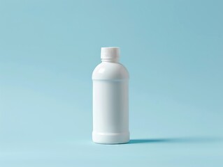 White plastic bottle with cap on blue background.