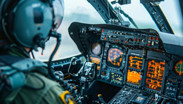 cockpit interior of a helicopter fighter plane - Powered by Adobe