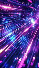 Abstract digital art with glowing pink and blue lines, resembling speed and motion.