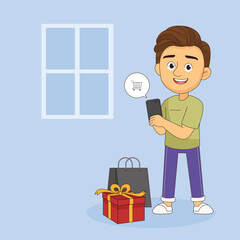 Man using phone for shopping online with e-commerce