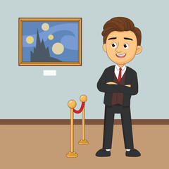 Man in contemporary art gallery exhibition