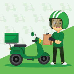 Fototapeta premium Food delivery man riding a scooter