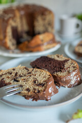 Homemade banana chocolate bundt cake 