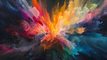 Vibrant explosions of multicolor bursting forth from a solid canvas, creating a dazzling display of...