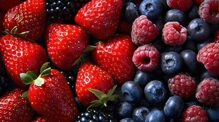 It's a vibrant collection of ripe berries that includes strawberries, blackberries, raspberries, and blueberries.