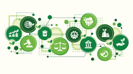 Green rights and law or environment law for better living with eco friendly and sustainable development. Green environment template with isolated icons. Sustainable future, vector illustration.