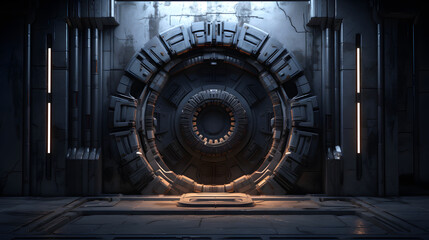 Obraz premium Digital sci-fi door surreal abstract poster background