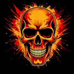 Vector skull engulfed in fiery flames, perfect for badass biker and heavy metal apparel and designs.