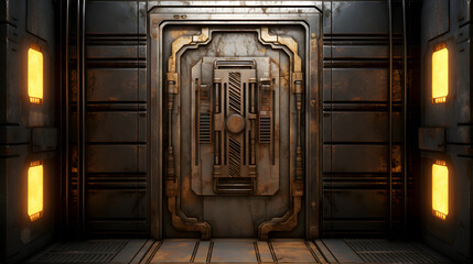 Digital sci-fi door surreal abstract poster background