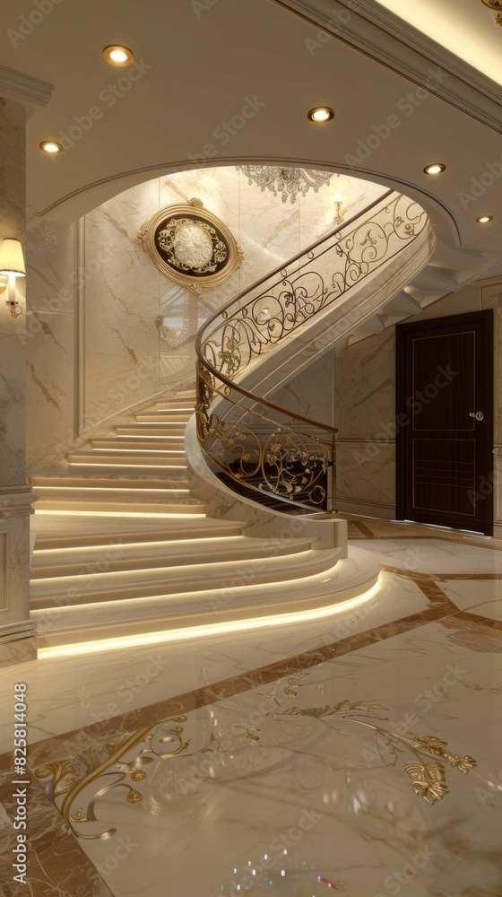 Poster interior staircase with window overhead, casting light into the space. home architecture concept
