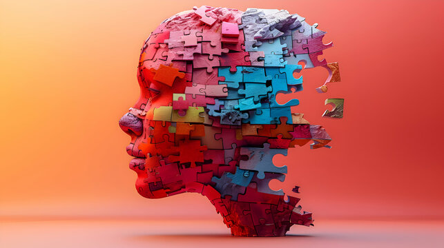 A vibrant business infographic template showcasing a puzzle brain head, with each piece representing an essential aspect of strategic thinking and problem-solving. The bold colors and intricate detail
