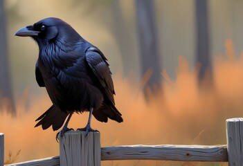 Naklejka premium Digital painting a raven sitting on a weathered fe (1)