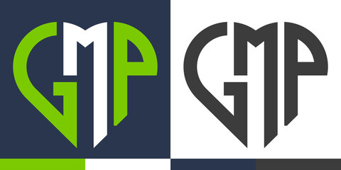 GMP Modern Letter Logo in a Heart Shape. Stylish Monogram Vector