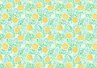 手描き水彩イラスト　春の花の模様　背景素材