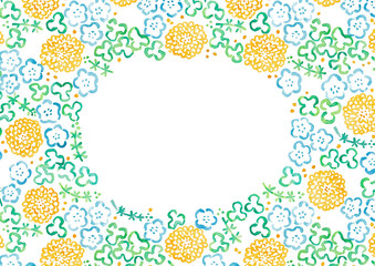 手描き水彩イラスト　春の花の模様　フレーム素材