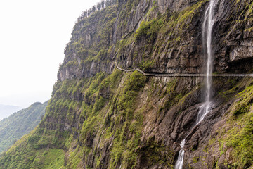 Mountain waterfall, Wawushan National Forest Park, Meishan city, Sichuan province, China