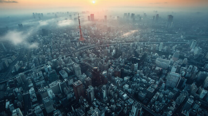 Twilight hues over urban skyline