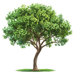 A vibrant 2D clipart illustration of a tree with a lush green canopy, featuring various shades of green leaves and a sturdy brown trunk. The tree stands alone on a clean white background, showcasing