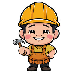 Cartoon builder with helmet and a hammer