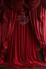  A luxurious red silk satin fabric drapes with soft elegant folds 