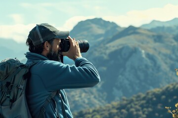 Photographer capturing mountain landscape