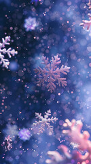 Snowflakes fall, creating a winter atmosphere