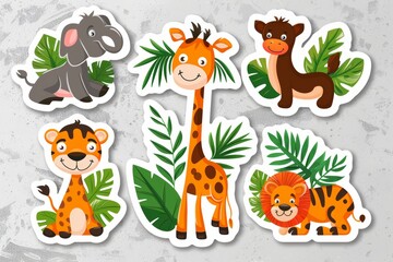 Colorful jungle animal stickers collection for kids