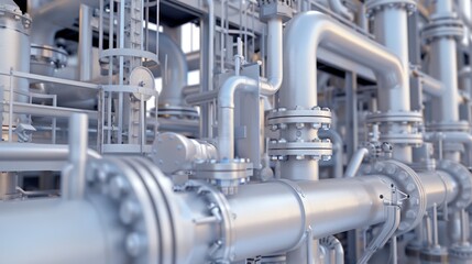 Futuristic silver industrial pipeline complexity