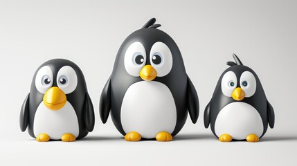 Adorable cartoon penguin family on white background