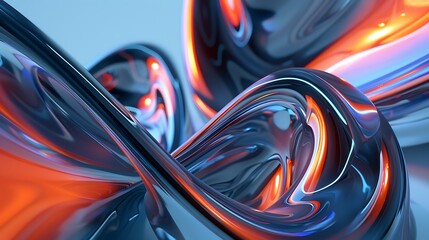 3D rendering of a blue and orange abstract shape. The shape is made of glossy material and has a smooth, flowing surface.